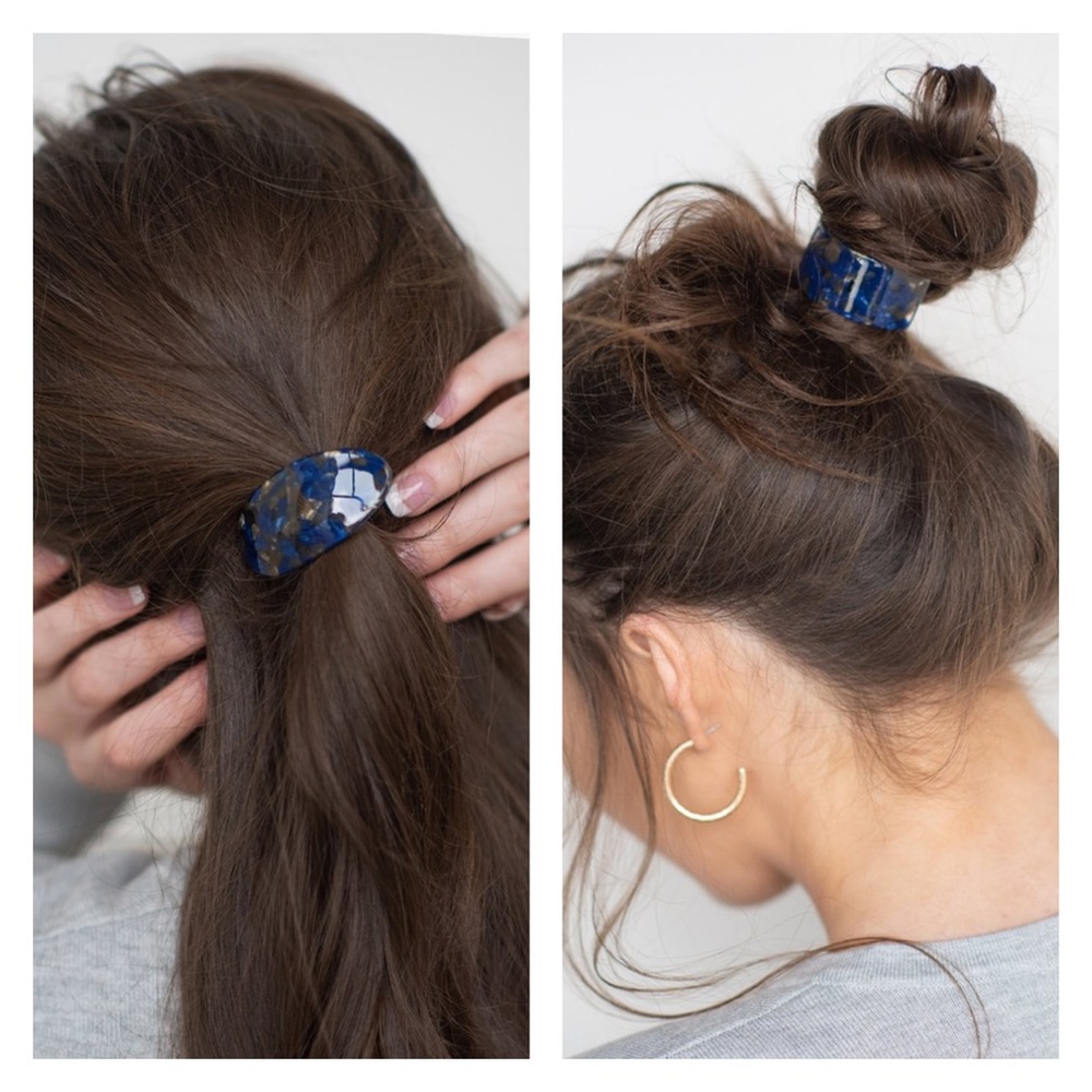 Set Of 2 Blue Brown Ponytail Holders Hair Ties NIP